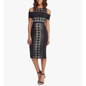 Maggy London Cold Shoulder Circle Flower Lace Sheath Dress Black Womens Size 2